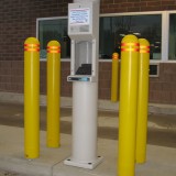 Yellow Bollard Covers with reflective stripes