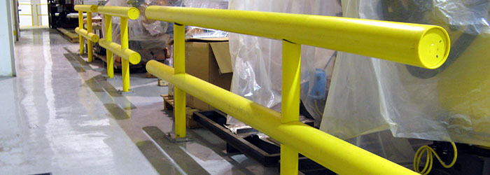 Steel pipe and plastic sleeved two-line standard guardrail