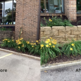 Before and after - power washing retaining wall