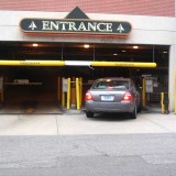 Plastic overhead clearance bar used for Casino parking garage entrance